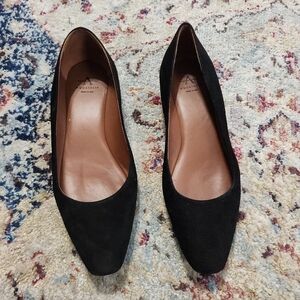 Aquatalia Black Suede Ballerina Flat Square Toe Elegant Minimalist Size 7